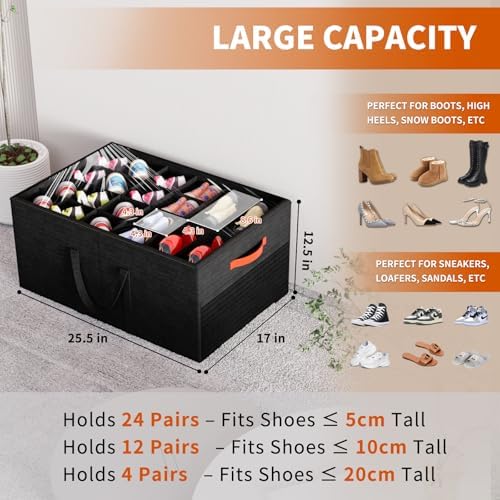 Aokeyee 2 Pack Shoe Organizer for Closet, Large Shoe Storage Box, Black - Image 2