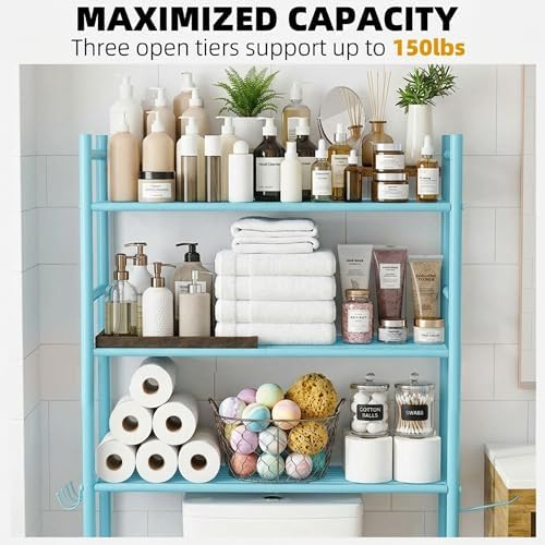 GloTika 3-Tier Over Toilet Storage, Anti-Tilt, 64" H, Blue - Image 5