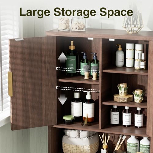 FiveWillowise Over The Toilet Storage Cabinet with Fluted Doors and Adjustable Shelf, Tall Bathroom Organizer with Metal Stand Space Saver Over Toilet, Wood Rack for Bathroom, Restroom, Laundry - Image 4