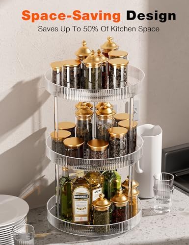 3-Tier Lazy Susan Bathroom Countertop Organizer, 360° Clear Rotating Storage Tray, Cosmetics and Perfume Organizer, Spinning Storage Tray Vanity Organizer Shelf for Bathroom Cabinet, Kitchen(Medium) - Image 3