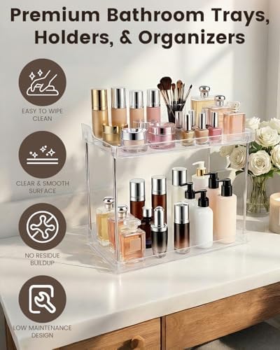 2 Tier Bathroom Counter Organizer, Clear Vanity Shelf Organizer for Skincare & Perfume, Non-Slip Bathroom Counter Shelf for Small Spaces, Bathroom Vanity Organizer Countertop (Rectangular) - Image 4
