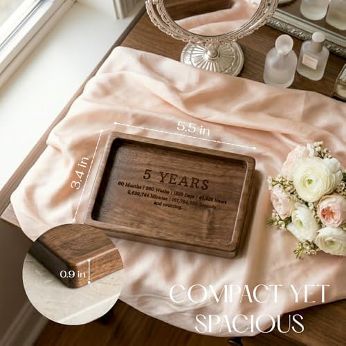 La Boda Wooden Jewelry Dish - Engraved Catchall Tray for Rings & Watches - Unique for Him, Her, Husband, Wife - Decorative Rectangle Jewelry Tray & Holder (5.5 x 3.4 in) (03-5 Years Anniversary) - Image 3