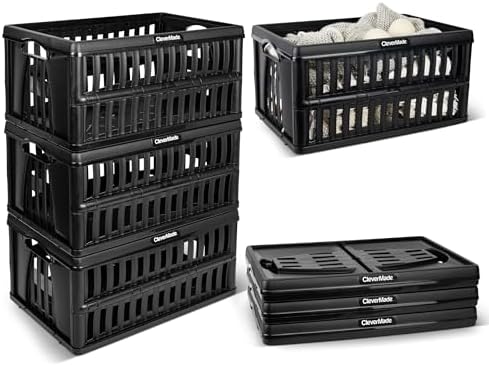 CleverMade Collapsible Utility Crates, 60L Storage Crate, 3 Pack, Obsidian by CleverMade