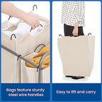 STORAGE MANIAC Laundry Sorter 2 Section, 90 L Gal Laundry Hamper with Wheels, Clothes Basket Separator Sorter, 2 Bag Cart and Removable Bags for Closet, Dorm, Collage, Beige - Image 5