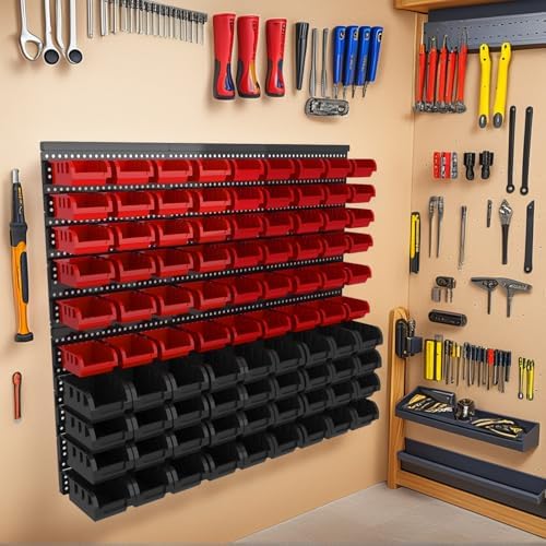 ‌90PCS Wall Mount Storage Bins Organizer - Adjustable Plastic Compartments for Screws/Nuts/Bolts／hardware, Perfect for Garage & Workshop Tool Organization - Image 6