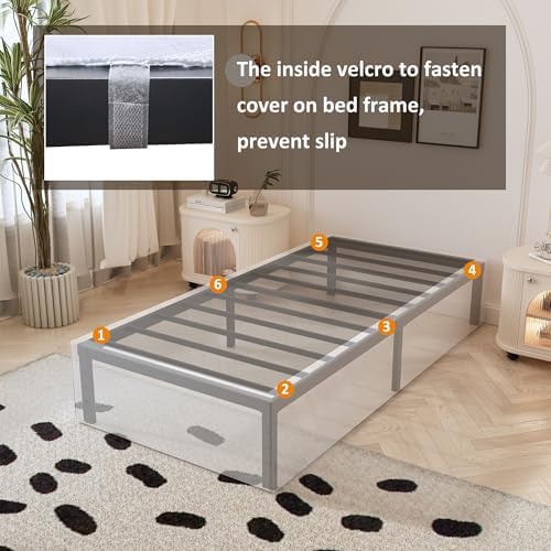 Maenizi 14 Inch XL Twin Bed Frame with White Fabric Cover, Heavy Duty Metal Twin XL Platform Bed Frame, No Box Spring Needed, Support Up to 2500 lbs, Easy Assembly, Noise Free, Black - Image 6