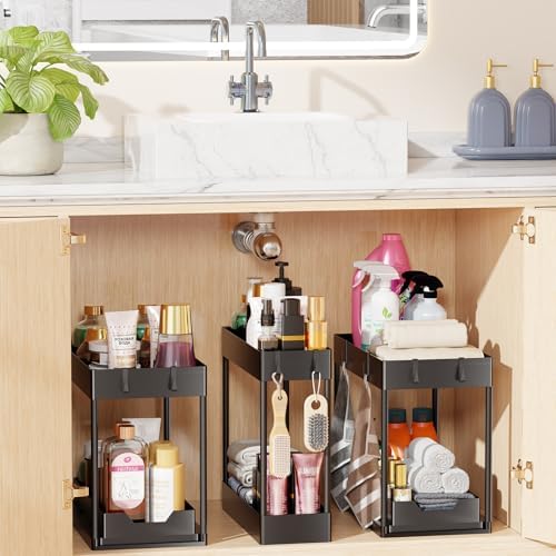 Simple Trending Under Sink Organizer 3 Pack, with Sliding Drawer, Black - Image 6