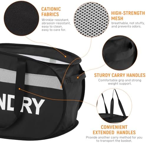 Collapsible Laundry Baskets, Tear-proof Dirty Clothes Hampers for Laundry, Foldable Laundry Basket with Dual Handles, Easy to Carry Pop Up Hamper for Bedroom, Bathroom, Dorm, Laundry Room Black - Image 3