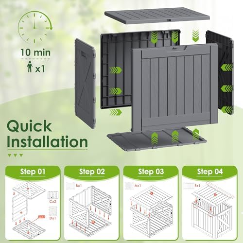 Greesum 40 Gallon Outdoor Deck Box with Lock, Resin Storage Chest, Gray - Image 6