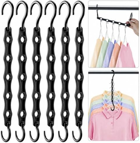 HOUSE DAY College Dorm Essentials 6 Pack, Multifunctional Closet Organizers | Back to School, Closet Organizers and Storage Magic Space Saving Hangers with 5 Holes, Storage Organization for Closet- Black by HOUSEDAY