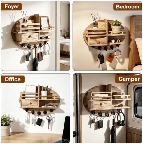 KITHELP Key Holder for Wall, Key and Mail Organizer for Wall with Storage Drawer and 5 Key Hooks, Key Hanger Wall Mount, Key Rack for Entryway Organizer Hallway Bedroom Farmhouse Home Decor - Image 7