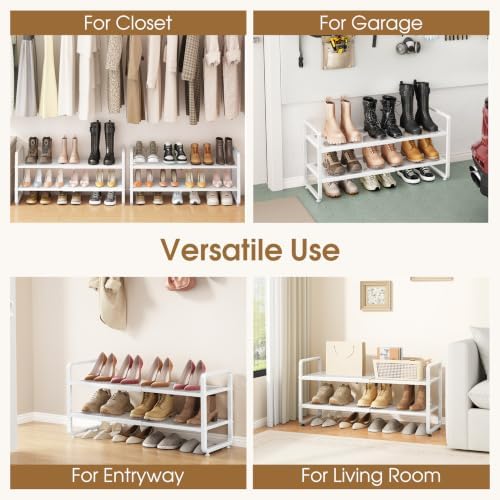 SAYZH 2-Tier Expandable Shoe Rack for Closet, Adjustable Metal Shoe Organizer with Sturdy Mesh Shelves for Boots & Heels, Stackable Shoe Storage for Entryway, Garage, Small Spaces (White, 2-Tier) - Image 5