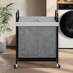 STO STO Laundry Hamper 2 Section, 100L Rolling Laundry Sorter Cart with Removable and Washable Liner Bag, Clothes Hamper with Wheels and Metal Handle for Laundry Room and Bedroom, Gray - Image 2