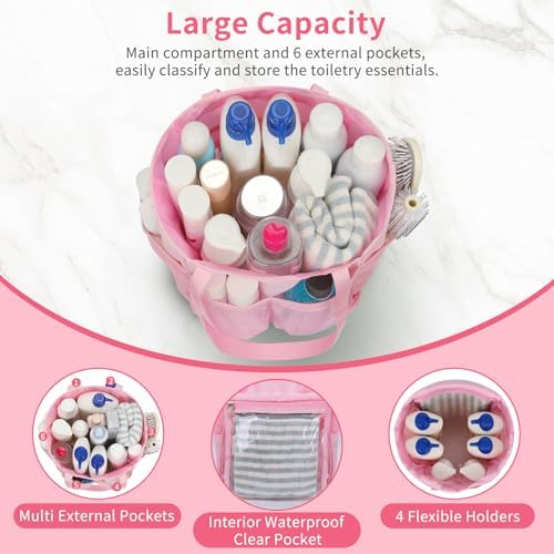 Mesh Shower Caddy Portable for College Dorm Room Essentials, Hanging Shower Caddy with Waterproof Phone Pouch, Large Capacity Shower Bag Basket Tote for Bathroom, Gym, Camping, Swimming, Beach, Pink - Image 2