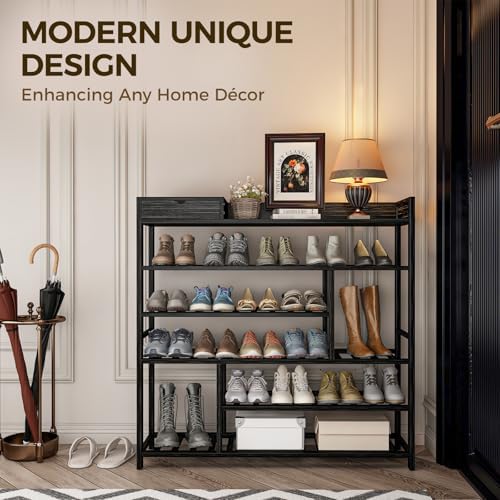 Bamworld Shoe Rack for Front Door Entrance Bamboo Shoe Organizer with Storage Box Free Standing Shoe Cabinet Shoe Storage Shelf for Entryway, Closet and Doorway (Black) - Image 4