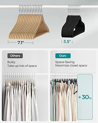 SONGMICS Velvet Hangers 50 Pack, Non-Slip Clothes Hangers, Space-Saving | Suit Hangers with Shoulder Notches, Pants Bar, 360° Swivel Hook, for Closet, Ink Black, BREANNA Collection UCRF029B05 - Image 4