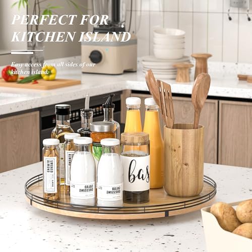AMH 21-Inch Extra Large Farmhouse Oak Lazy Susan Organizer - Image 4