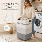 Laundry Hamper, Cotton Rope Laundry Basket with Leather Handles, 25.1-Gallon/95 L Large Clothes Hampers for Laundry, Woven Laundry Baskets for Blankets, Clothing, Bedroom, Living Room, Nursery - Image 4