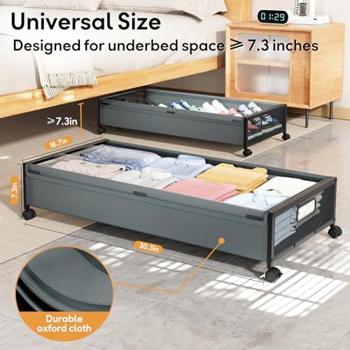Under Bed Storage Containers with Wheels 2 Pack Underbed Shoe Storage Bedroom Storage Bins Organizer Large Capacity Under Bed Storage with Lid for Clothes Shoes Toys Blankets (Cyan-gray) - Image 6