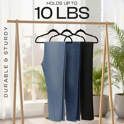 Utopia Home Velvet Hangers, Black, 20 Pack | Luxury Non-Slip Slim Pant & Coat Hangers | Strong Space-Saving Clothes Hangers | 360° Swivel Hook - Image 6