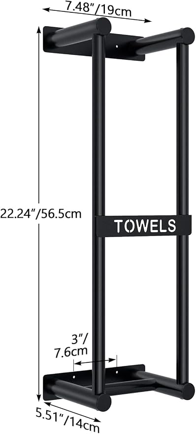 STWWO Bathroom Towel Rack Wall Mounted Can Holds 4 Large Towels, Black - Image 5
