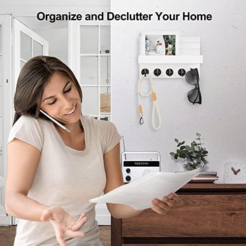 Lwenki Key Holder for Wall, Decorative Key and Mail Holder with Shelf Has Large Key Hooks for Bags, Coats, Umbrella – Paulownia Wood Key Hanger with Mounting Hardware (9.8”W x 6.7”H x 4.2”D) - Image 6