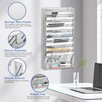 EasyPAG Wall File Holder 10 Tier Mesh Hanging Folder Organizer with Flat Tray Wall Mounted Mail Organizer Magazine Paper Desk Shelf with Nametag Label for Office Home School, Silver - Image 2