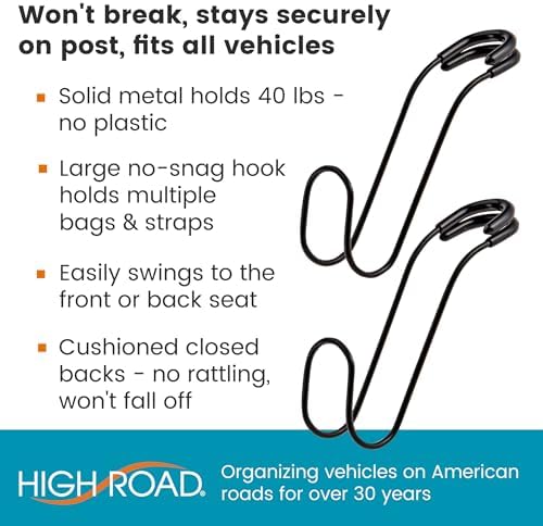 Metal Car Hooks for Purses and Bags - Large Hooks Won't Slip Off or Rattle - Image 2