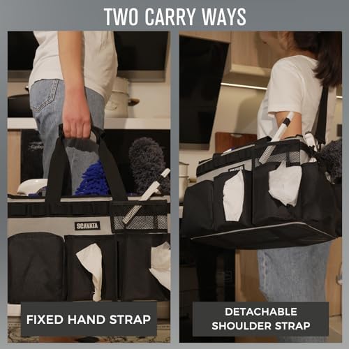 SCAVATA Wearable Cleaning Caddy Bag, Cleaning Caddy Supplies Organizer with Handle & Shoulder Straps for Housekeepers, Under Sink & Car Cleaning Tool Organizers with 4 Foldable Divider (Grey) - Image 6