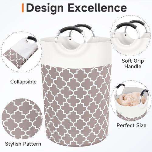 Large Laundry Basket, 115L Tall Collapsible Hamper with Handles, Khaki - Image 3