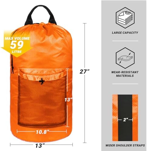 Laundry Bag with Shoulder Straps and Mesh Pocket Laundry Backpack Large Portable Laundry Hamper for College Laundromat Apartment - Image 2