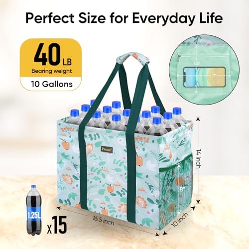 BALEINE Extra Large Utility Tote Bag with Reinforced Wire Frame, Reusable Grocery Bag for Shopping, Picnic (Spring Stroll, 16.5''x14''x10'') - Image 2