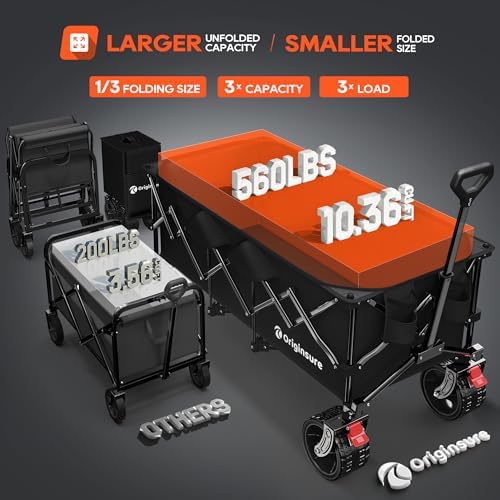 Originsure 300L Beach Wagons Carts Foldable with Big Wheels, 560lbs, Black - Image 3