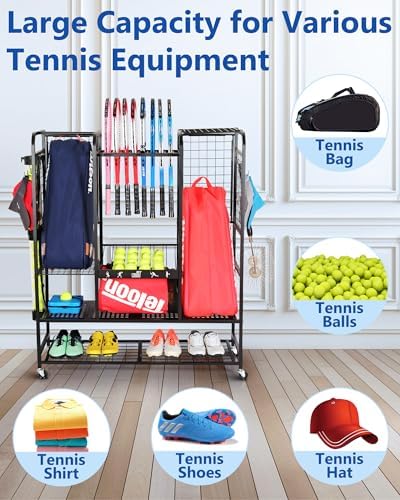 Mythinglogic Rolling Tennis Equipment Organizer with Racket Storage - Image 2