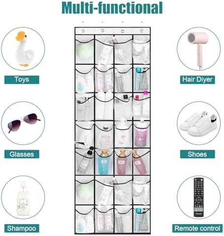 VOPTON 28Large Pockets Over The Door Shoe Organizer, Hanging Shoe Organizer for Closet, Premium Clear Shoe Rack for Door, Shoes Hanger Organizers Storage Holder for Back of Door and 4Metal Hook White - Image 6