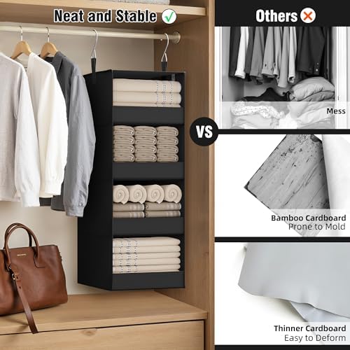 GRANNY SAYS 4-Shelf Hanging Organizer, Wall Mount, Fabric, 1-Pack | 44 lb Capacity, No-Sag Support, Keeps Clothes Neat, Folds Flat, Fits RV, Dorm & Small Closets - Image 3