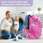 Pop Up Laundry Hamper, 70 L Collapsible Mesh Basket with Side Pocket, Pink - Image 7