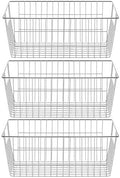 SANNO Freezer Baskets Wire Storage Baskets Closet Organization Baskets Bin Farmhouse Storage Bins Large Organizer Bins for Home, Office, Bathroom, Pantry -Set of 3, Chrome, 15.7" by SANNO