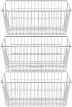 SANNO Freezer Baskets Wire Storage Baskets Closet Organization Baskets Bin Farmhouse Storage Bins Large Organizer Bins for Home, Office, Bathroom, Pantry -Set of 3, Chrome, 15.7" by SANNO