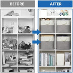 Temary Fabric Storage Baskets for Organizing, Grey Basket for Shelves, Collapsible Baskets with Handles for Shelves, Home, Closet (White&Gray) - Image 6