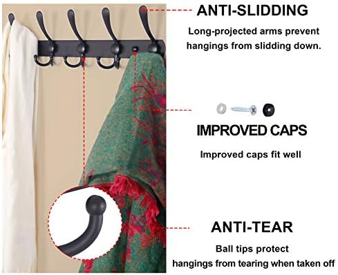 Dseap Coat Rack Wall Mounted - 5 Tri Hooks, Heavy Duty, Stainless Steel, Metal Coat Hook Rail for Coat Hat Towel Purse Robes Mudroom Bathroom Entryway (Green, Pack of 2) - Image 6