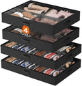 Lifewit Under Bed Shoe Storage Organizer 2 Pack(14 Shoes Cells+4 Boots Cells), 4.3 Inches Profile Fabric Shoes Container Box with Clear Cover, Foldable Storage Bag with 2 Handles, Fits 22 to 36 Pairs by Lifewit