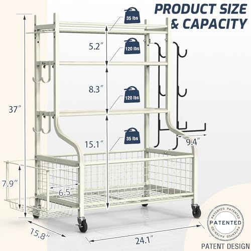 PLKOW Dumbbell Rack, Weight Rack for Dumbbells, Home Gym Storage for Dumbbells Kettlebells Yoga Mat and Balls, All in One Workout Storage with Wheels and Hooks, Powder Coated Finish Steel - Image 6