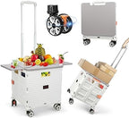 Foldable Utility Cart Folding Portable Rolling Crate with Magnetic Extended Lid,360°Rotate Wheels,176LBS Load Capacity,Heavy Duty Durable Dolly Cart for Teacher Tourist Shopping Office Outdoor(White) by ZIYOULANG