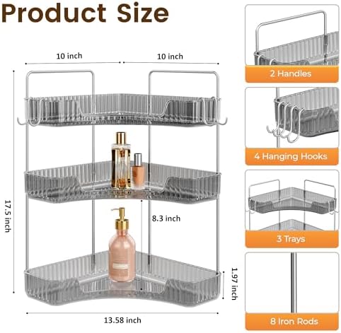 Bathroom Counter Organizer 3-Tier Corner Organizer with Hooks - Image 2
