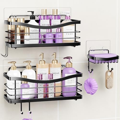 ODesign 3 Pack Adhesive Shower Caddy,Stainless Steel Shower Shelves,Black by ODesign