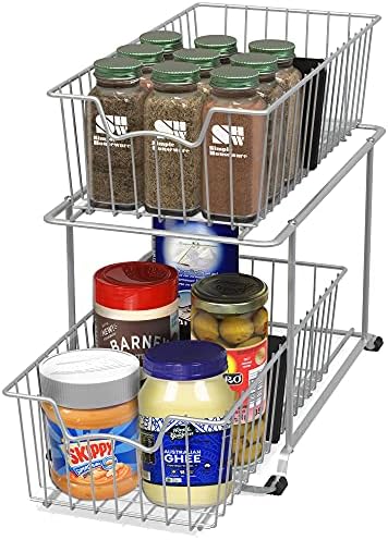 Simple Houseware 2 Tier Cabinet Wire Basket Drawer Organizer, Grey - Image 4