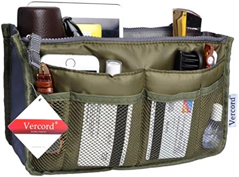 Vercord Purse Organizer Insert for Handbags Bag Organizers Inside Tote Pocketbook Women Nurse Nylon 13 Pockets Army Green Small - Image 2