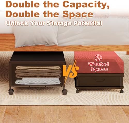 Fokyfok 2Pack Under Bed Storage Containers, 10 inch Height,31 inch Long | Under Bed Shoe Storage,Underbed Storage with Wheels,Large Rolling under bed Clothes Storage Drawers,Lid,Dorm Tall,Black - Image 2