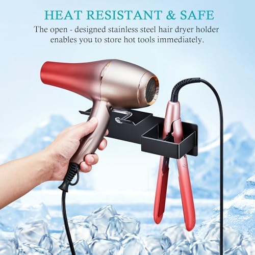 Hair Dryer and Straightener Holder Wall Mounted, Metal Adhesive Hair Tool Organizer for Blow Dryer, Curling Iron, Flat Iron, Bathroom Vanity Salon Barber Shops (Black) - Image 6